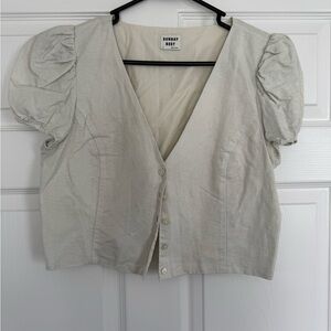 Aritzia Sunday Best Cream/Gray Puff Sleeve Blouse